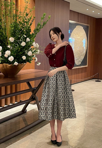 Elian Jacquard Pattern Flare Banding Skirt